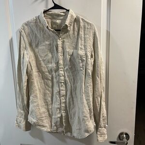 J.Crew Men's Beige Button-Up Shirt 💯Leinen Have Some Spots